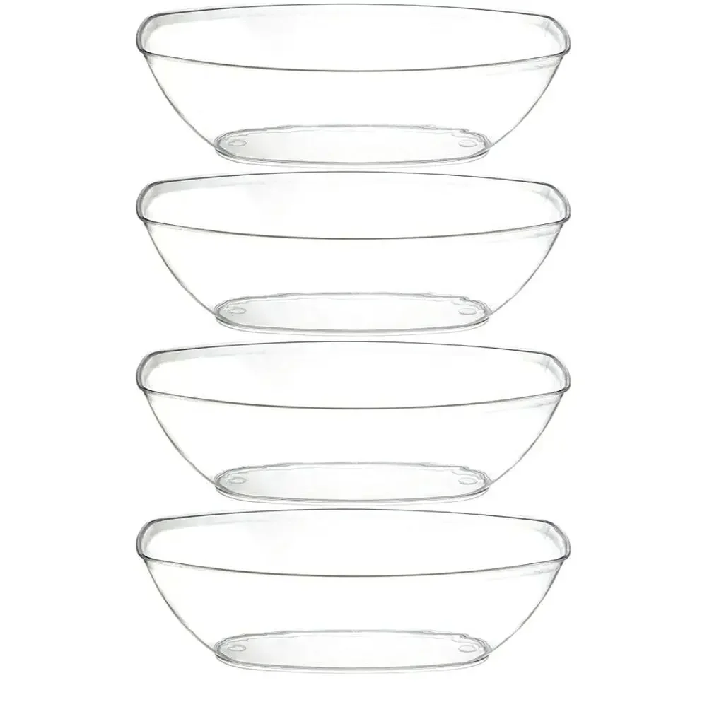 PLASTICPRO Disposable Oval Serving Bowls, Party Snack or Salad Bowl (4, Clear)